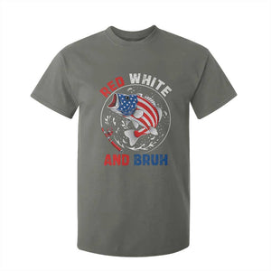 Red White And Bruh Fishing T Shirt For Kid Funny Patriotic Bass 4th Of July American Flag TS02 Military Green Print Your Wear
