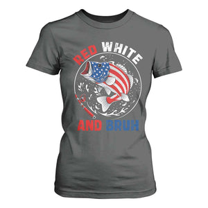 Red White And Bruh Fishing T Shirt For Women Funny Patriotic Bass 4th Of July American Flag TS02 Dark Heather Print Your Wear