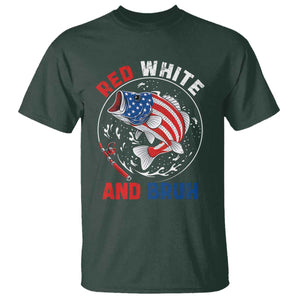 Red White And Bruh Fishing T Shirt Funny Patriotic Bass 4th Of July American Flag TS02 Dark Forest Green Print Your Wear
