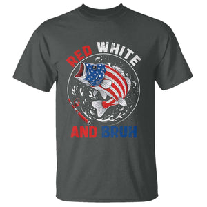 Red White And Bruh Fishing T Shirt Funny Patriotic Bass 4th Of July American Flag TS02 Dark Heather Print Your Wear