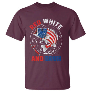 Red White And Bruh Fishing T Shirt Funny Patriotic Bass 4th Of July American Flag TS02 Maroon Print Your Wear
