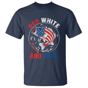 Red White And Bruh Fishing T Shirt Funny Patriotic Bass 4th Of July American Flag TS02 Navy Print Your Wear