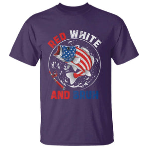 Red White And Bruh Fishing T Shirt Funny Patriotic Bass 4th Of July American Flag TS02 Purple Print Your Wear