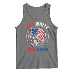 Red White And Bruh Fishing Tank Top Funny Patriotic Bass 4th Of July American Flag TS02 Black Heather Print Your Wear