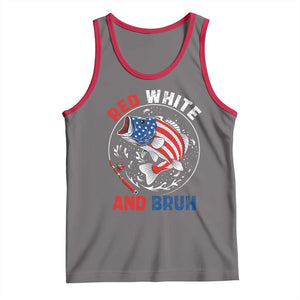Red White And Bruh Fishing Tank Top Funny Patriotic Bass 4th Of July American Flag TS02 Deep Heather Red Print Your Wear