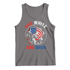 Red White And Bruh Fishing Tank Top Funny Patriotic Bass 4th Of July American Flag TS02 Deep Heather Print Your Wear