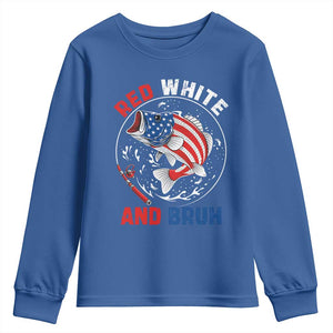 Red White And Bruh Fishing Youth Sweatshirt Funny Patriotic Bass 4th Of July American Flag TS02 Royal Blue Print Your Wear