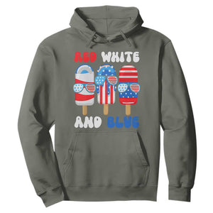 Red White Blue Popsicle 4th of July Hoodie Patriotic USA Flag TS10 Military Green Print Your Wear