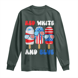 Red White Blue Popsicle 4th of July Long Sleeve Shirt Patriotic USA Flag TS10 Dark Forest Green Print Your Wear