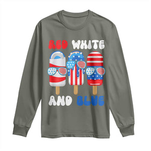 Red White Blue Popsicle 4th of July Long Sleeve Shirt Patriotic USA Flag TS10 Military Green Print Your Wear