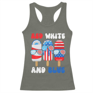 Red White Blue Popsicle 4th of July Racerback Tank Top Patriotic USA Flag TS10 Military Green Print Your Wear