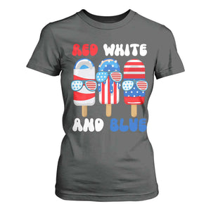 Red White Blue Popsicle 4th of July T Shirt For Women Patriotic USA Flag TS10 Dark Heather Print Your Wear