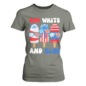Red White Blue Popsicle 4th of July T Shirt For Women Patriotic USA Flag TS10 Military Green Print Your Wear