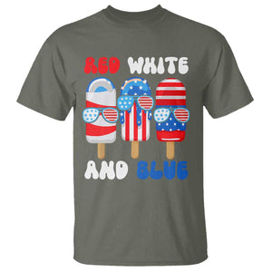 Red White Blue Popsicle 4th of July T Shirt Patriotic USA Flag TS10 Military Green Print Your Wear