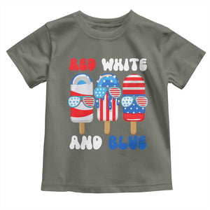 Red White Blue Popsicle 4th of July Toddler T Shirt Patriotic USA Flag TS10 Military Green Print Your Wear