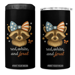 Red White and Feral Raccoon 4 in 1 Can Cooler Tumbler Funny Patriotic Animal 4th of July TS02 One Size: 16 oz Black Print Your Wear