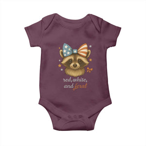 Red White and Feral Raccoon Baby Onesie Funny Patriotic Animal 4th of July TS02 Maroon Print Your Wear