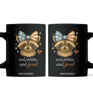 Red White and Feral Raccoon Coffee Mug Funny Patriotic Animal 4th of July TS02 Black Print Your Wear