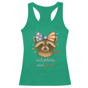 Red White and Feral Raccoon Racerback Tank Top Funny Patriotic Animal 4th of July TS02 Irish Green Print Your Wear
