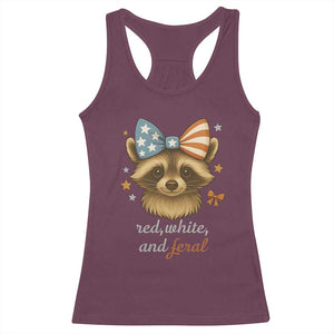 Red White and Feral Raccoon Racerback Tank Top Funny Patriotic Animal 4th of July TS02 Maroon Print Your Wear