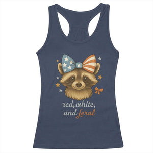 Red White and Feral Raccoon Racerback Tank Top Funny Patriotic Animal 4th of July TS02 Navy Print Your Wear