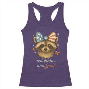 Red White and Feral Raccoon Racerback Tank Top Funny Patriotic Animal 4th of July TS02 Purple Print Your Wear