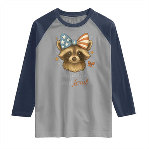 Red White and Feral Raccoon Raglan Shirt Funny Patriotic Animal 4th of July TS02 Sport Gray Navy Print Your Wear