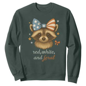 Red White and Feral Raccoon Sweatshirt Funny Patriotic Animal 4th of July TS02 Dark Forest Green Print Your Wear