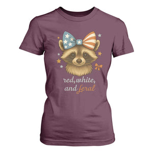 Red White and Feral Raccoon T Shirt For Women Funny Patriotic Animal 4th of July TS02 Maroon Print Your Wear