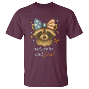 Red White and Feral Raccoon T Shirt Funny Patriotic Animal 4th of July TS02 Maroon Print Your Wear