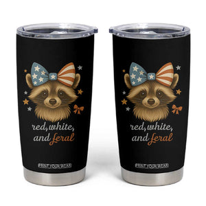 Red White and Feral Raccoon Tumbler Cup Funny Patriotic Animal 4th of July TS02 Black Print Your Wear