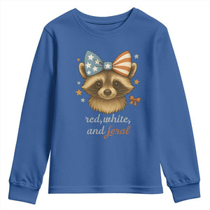 Red White and Feral Raccoon Youth Sweatshirt Funny Patriotic Animal 4th of July TS02 Royal Blue Print Your Wear