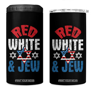 Red White and Jew 4 in 1 Can Cooler Tumbler Funny Jewish Patriotic 4th of July Star Of David TS02 One Size: 16 oz Black Print Your Wear