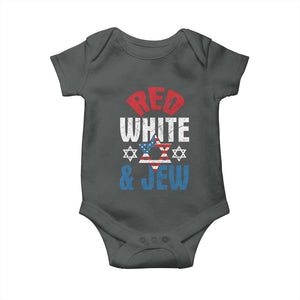 Red White and Jew Baby Onesie Funny Jewish Patriotic 4th of July Star Of David TS02 Dark Heather Print Your Wear