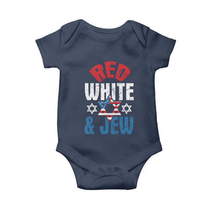 Red White and Jew Baby Onesie Funny Jewish Patriotic 4th of July Star Of David TS02 Navy Print Your Wear