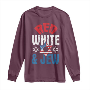 Red White and Jew Long Sleeve Shirt Funny Jewish Patriotic 4th of July Star Of David TS02 Maroon Print Your Wear