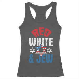 Red White and Jew Racerback Tank Top Funny Jewish Patriotic 4th of July Star Of David TS02 Dark Heather Print Your Wear