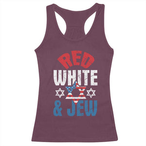 Red White and Jew Racerback Tank Top Funny Jewish Patriotic 4th of July Star Of David TS02 Maroon Print Your Wear