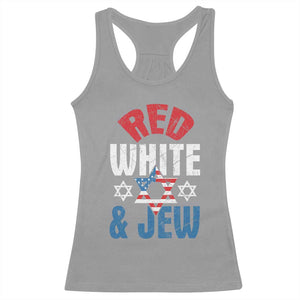 Red White and Jew Racerback Tank Top Funny Jewish Patriotic 4th of July Star Of David TS02 Sport Gray Print Your Wear