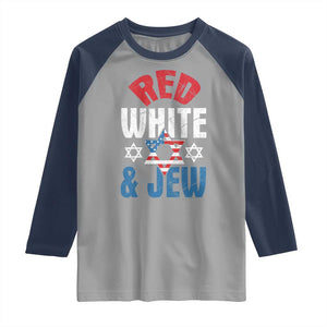 Red White and Jew Raglan Shirt Funny Jewish Patriotic 4th of July Star Of David TS02 Sport Gray Navy Print Your Wear