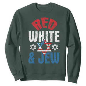 Red White and Jew Sweatshirt Funny Jewish Patriotic 4th of July Star Of David TS02 Dark Forest Green Print Your Wear