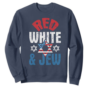 Red White and Jew Sweatshirt Funny Jewish Patriotic 4th of July Star Of David TS02 Navy Print Your Wear
