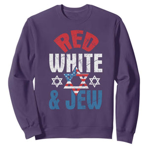 Red White and Jew Sweatshirt Funny Jewish Patriotic 4th of July Star Of David TS02 Purple Print Your Wear
