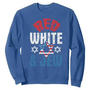 Red White and Jew Sweatshirt Funny Jewish Patriotic 4th of July Star Of David TS02 Royal Blue Print Your Wear