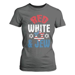 Red White and Jew T Shirt For Women Funny Jewish Patriotic 4th of July Star Of David TS02 Dark Heather Print Your Wear