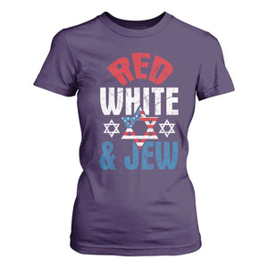 Red White and Jew T Shirt For Women Funny Jewish Patriotic 4th of July Star Of David TS02 Purple Print Your Wear