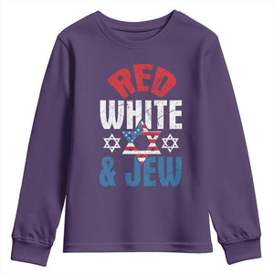 Red White and Jew Youth Sweatshirt Funny Jewish Patriotic 4th of July Star Of David TS02 Purple Print Your Wear