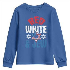 Red White and Jew Youth Sweatshirt Funny Jewish Patriotic 4th of July Star Of David TS02 Royal Blue Print Your Wear