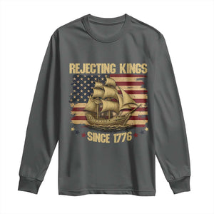 Rejecting Kings Since 1776 Long Sleeve Shirt Historic Ship Sailboat Distressed American Flag TS02 Dark Heather Print Your Wear