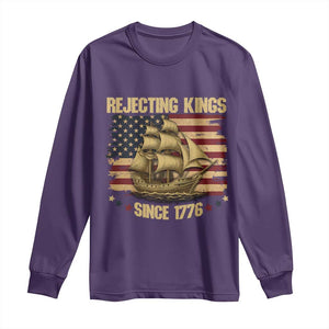 Rejecting Kings Since 1776 Long Sleeve Shirt Historic Ship Sailboat Distressed American Flag TS02 Purple Print Your Wear